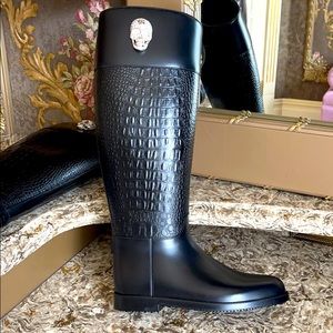 PHILIPP PLEIN Black Rubber Skull Rainproof Boots